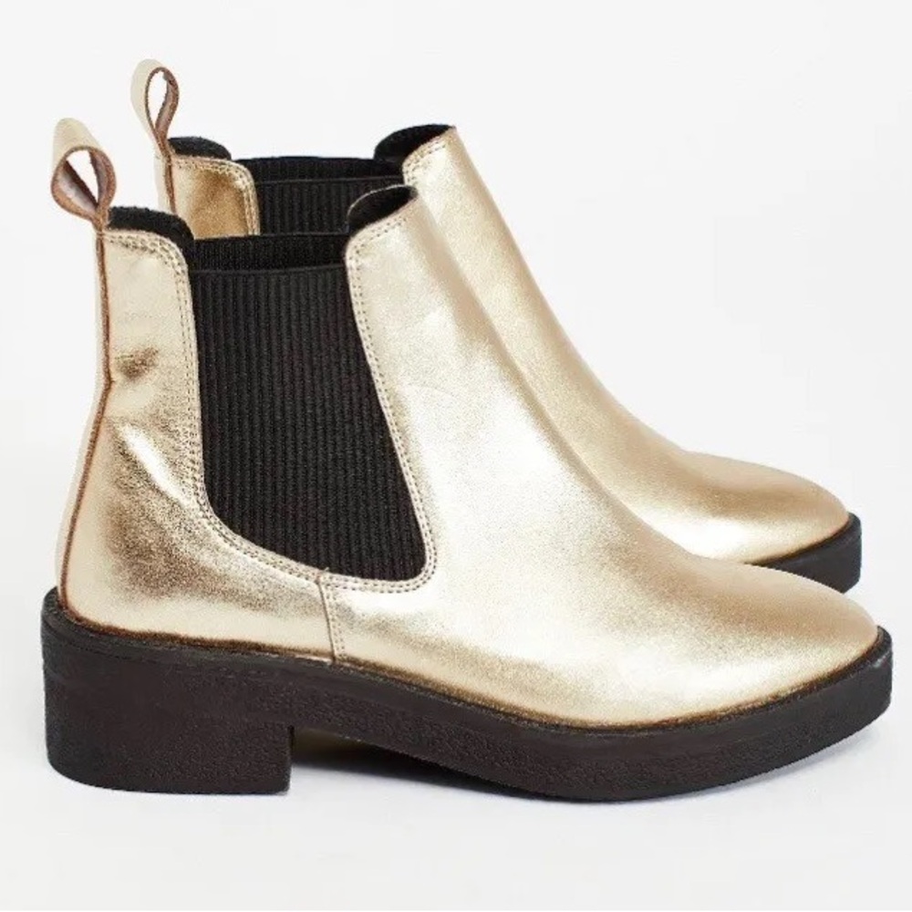 Heiress x Free People Caleb Chelsea Gold Metallic Ankle Boot - Size 7
